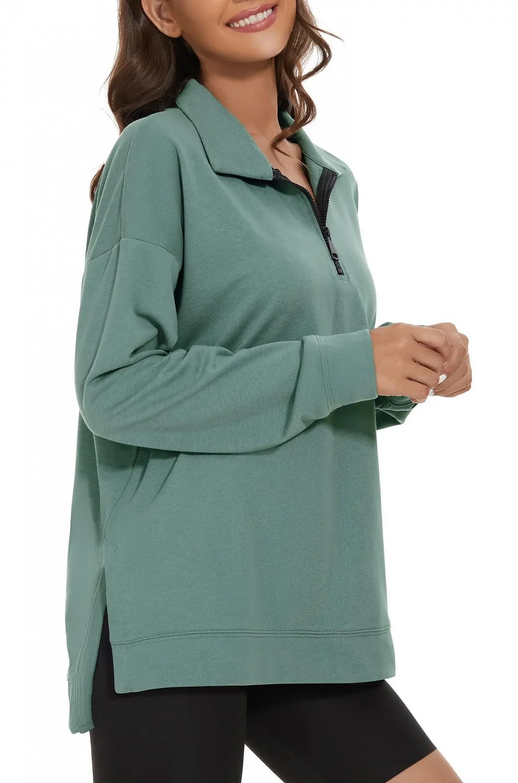 Женская толстовка APEIYU с длинными рукавами, свободный свитшот на молнии с лацканами, повседневный пуловер, фото №2