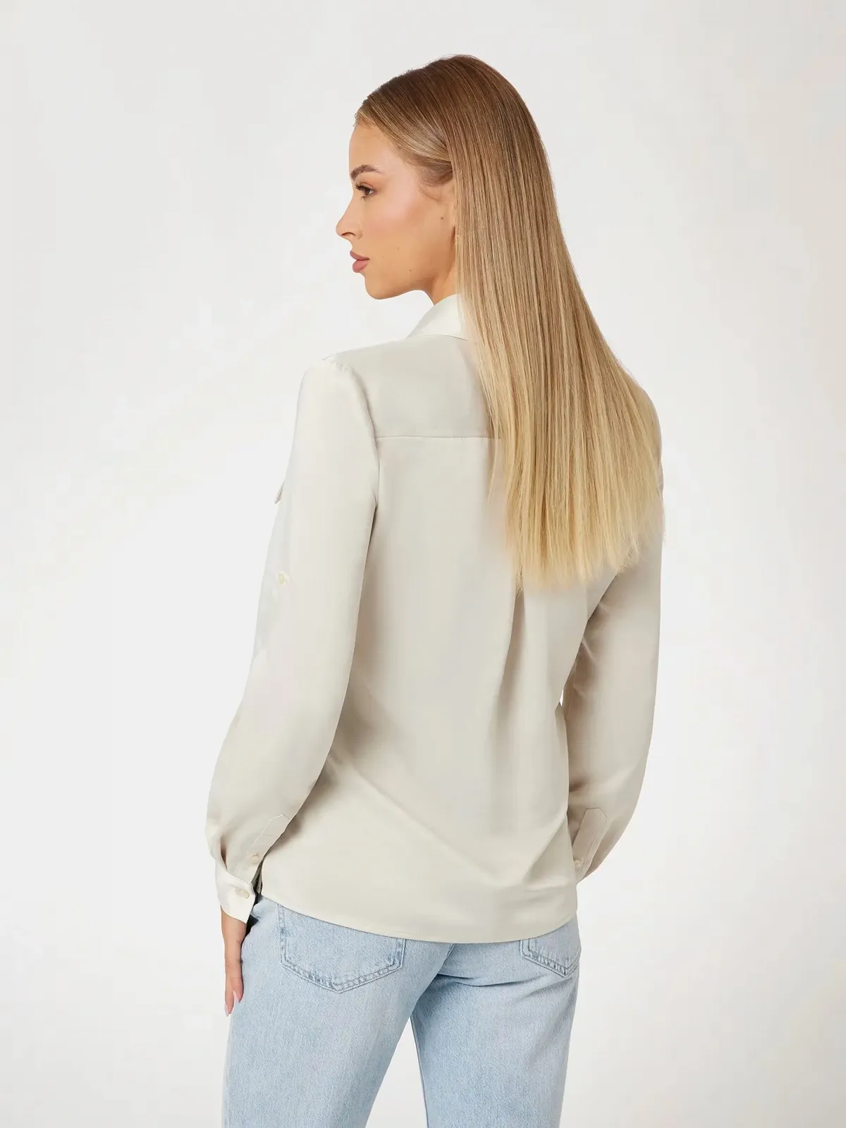 Женская сатиновая рубашка GUESS JEANS / Бежевая / Размер S, фото №3