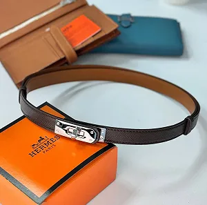 Жіночий шкіряний ремінь темно коричневого кольору Hermes Гермес - Фото 1