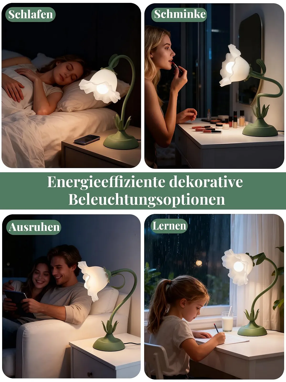 Настільна лампа Flower Vintage LED 3 режими кольору Гнучка E27 Green, фото №7