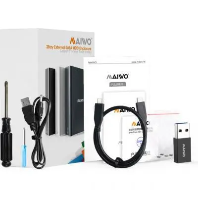 Карман внешний Maiwo 2*HDD 2.5" SATA/SSD up to 9.5mm USB3.1 GEN2 Type-C RAID 0,1 K25272C, фото №3 Карман внешний Maiwo 2*HDD 2.5" SATA/SSD up to 9.5mm USB3.1 GEN2 Type-C RAID 0,1 K25272C, фото №3