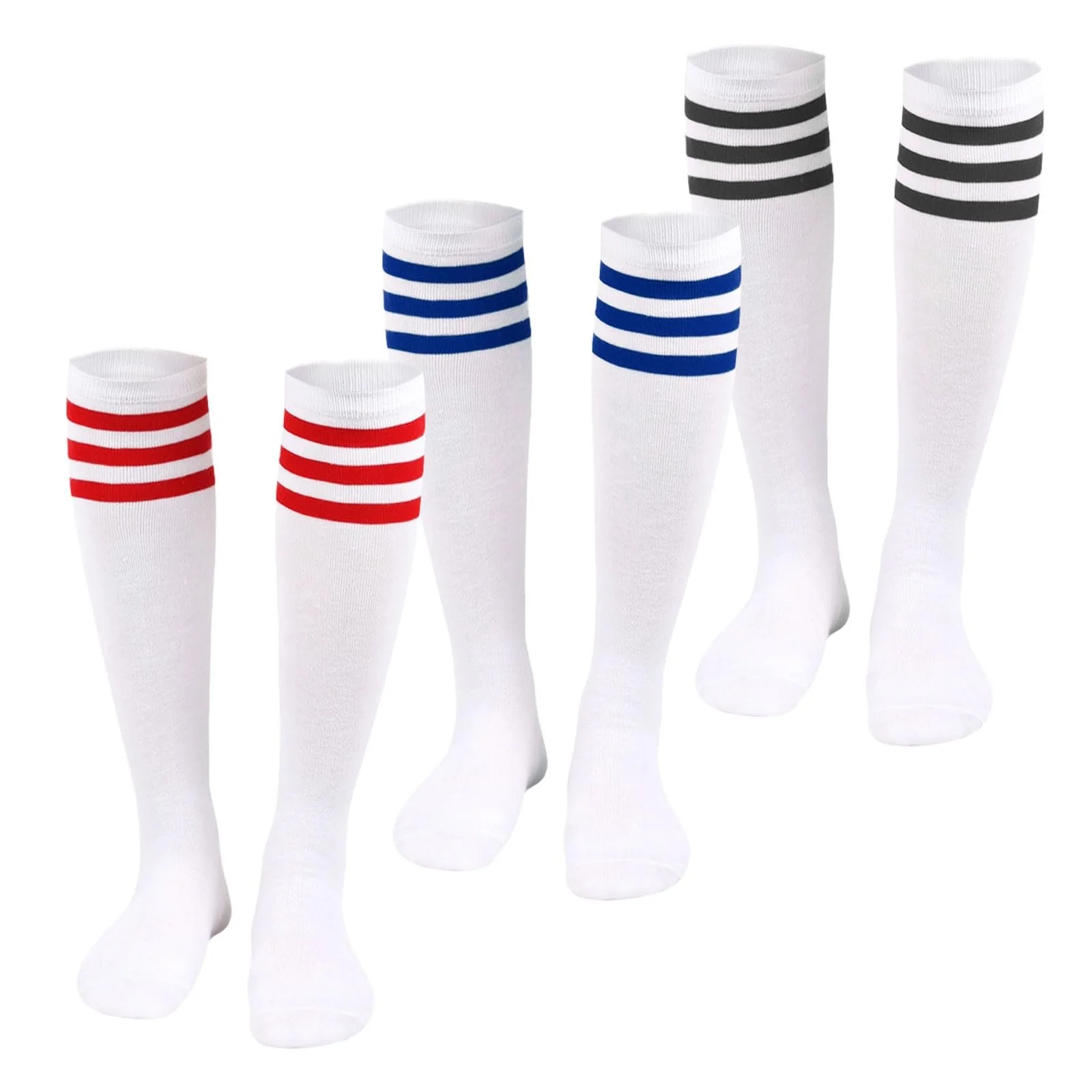 Колготки до колен Хлопковые полосатые для женщин Белые полосатые длинные гольфы Непрозрачные для женщин Девушки для ежедневной носки, 3 пары, фото №1