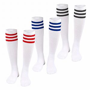 Колготки до колен Хлопковые полосатые для женщин Белые полосатые длинные гольфы Непрозрачные для женщин Девушки для ежедневной носки, 3 пары - Фото 1