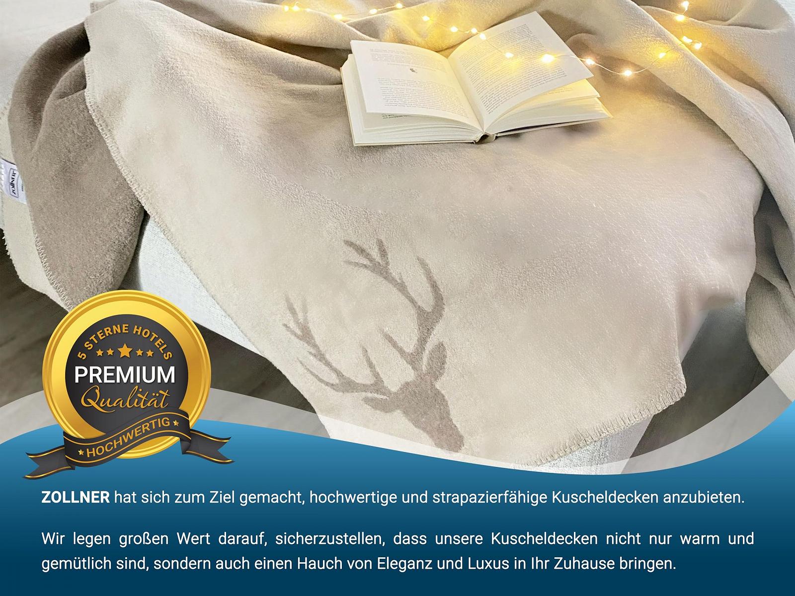 Одеяло ZOLLNER Мягкое 150 x 200 см - Пушистое и Мягкое Двустороннее Одеяло в Двух Простых Цветах - Модный Узор с Головой Оленя в Бежевом Цвете - Смешанная Ткань, фото №7