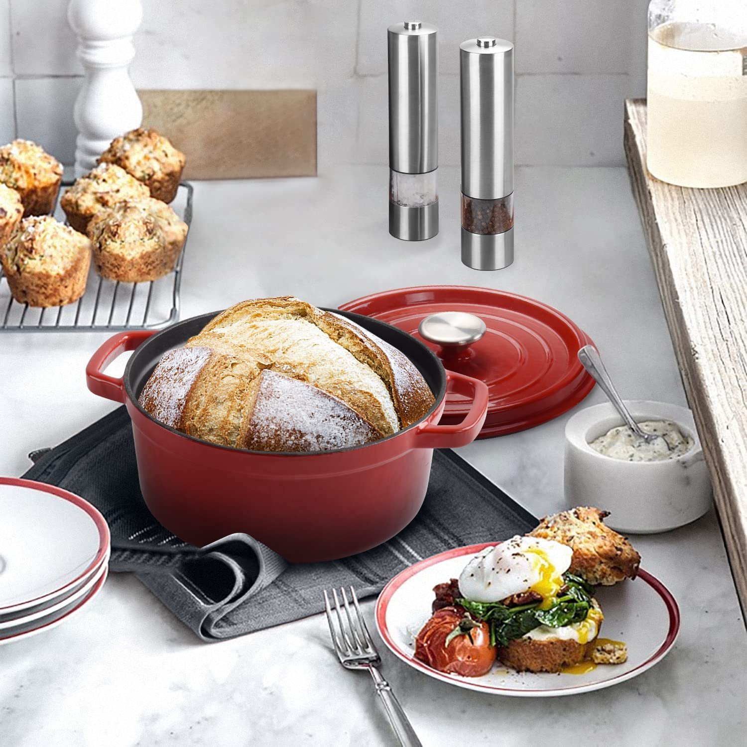 Жаровня чавунна емальована з кришкою 4.7 л 24 см червона, фото №5 Жаровня чавунна емальована з кришкою 4.7 л 24 см червона, фото №5