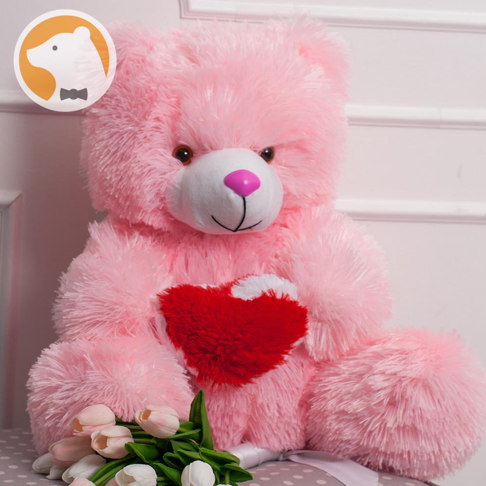 Плюшевый мишка Томми с сердцем 70 см розовый, фото №2