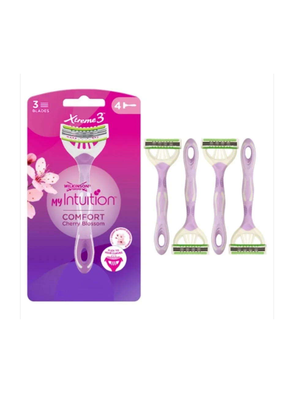 Одноразовая бритва Wilkinson Sword My Intuition Comfort Cherry Blossom 3 + 1 шт., фото №1 Одноразовая бритва Wilkinson Sword My Intuition Comfort Cherry Blossom 3 + 1 шт., фото №1