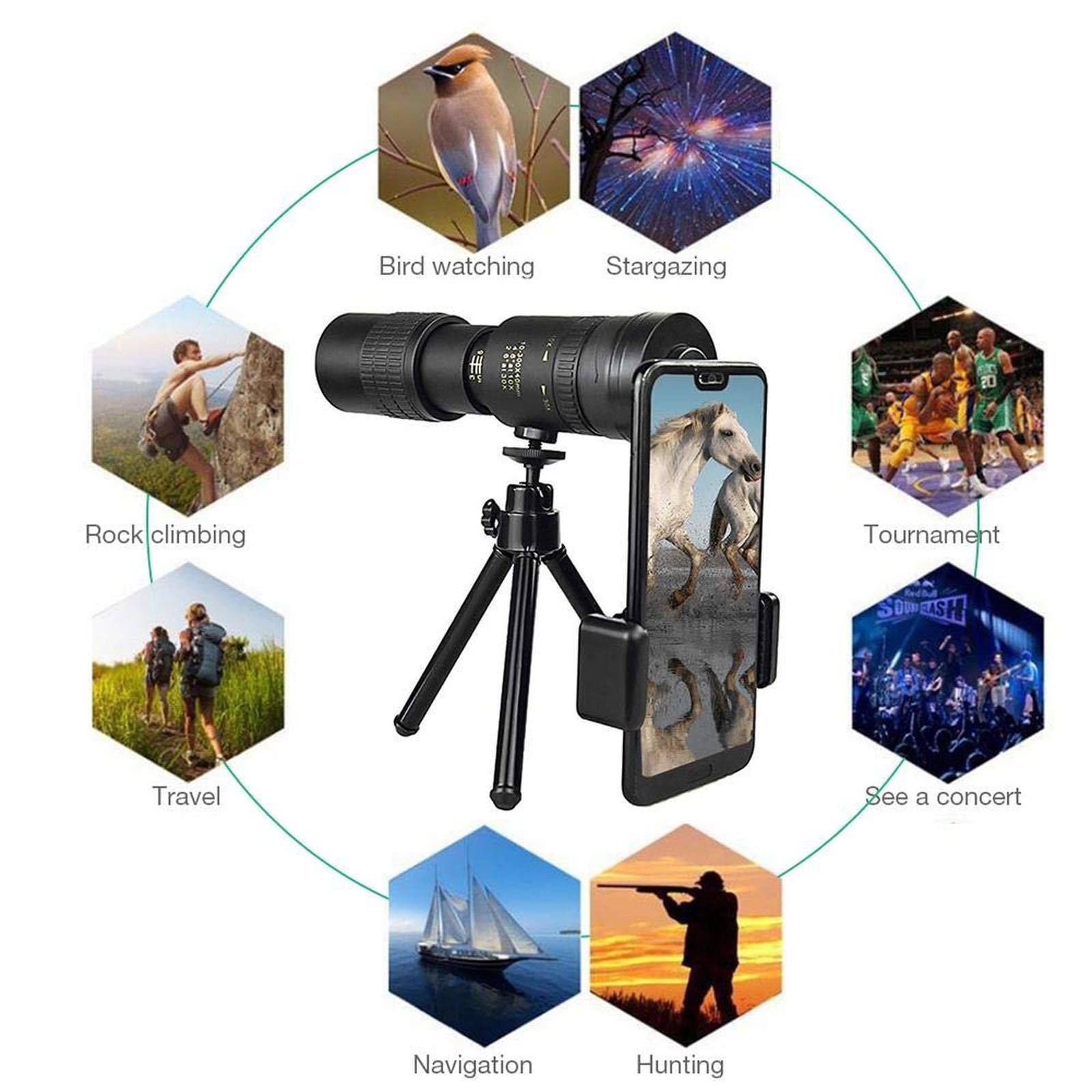 Монокуляр Portable 4K 10-300 x 40 мм Super Telezoom Монокуляр Телескоп Водонепроникний Протиподіл Монокуляр для смартфонів, фото №3