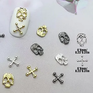Набор украшений для ногтей Cross Skull 120 шт Gold Silver Punk Alloy synthetic.ua - Фото 1