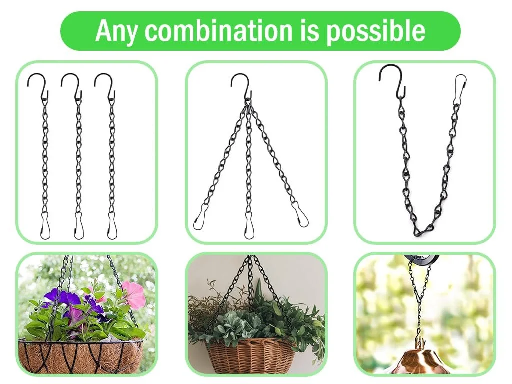 Цепи для подвесных корзин 500 см металлические с крючками, клипсами и саморезами Черный, фото №3