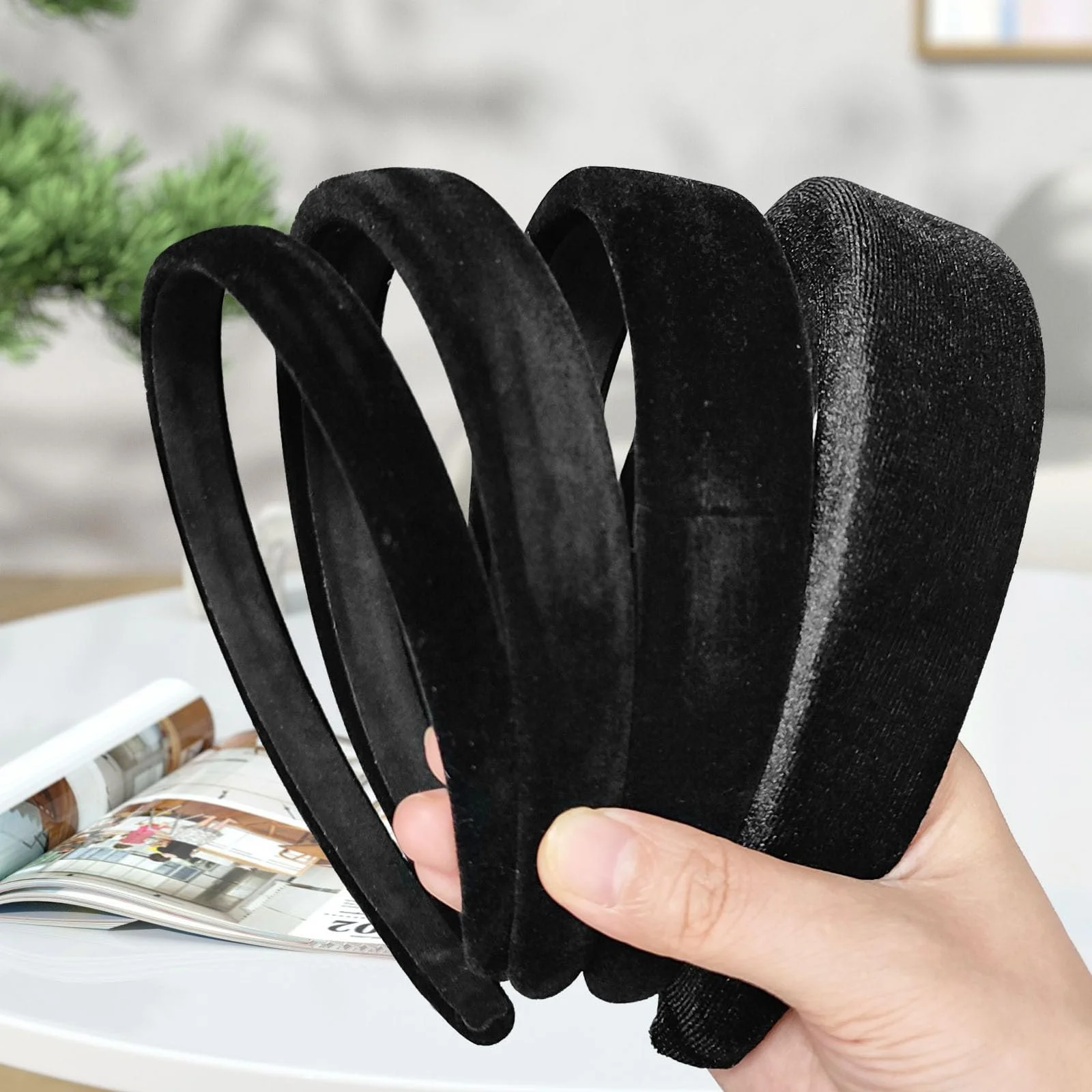 Обруч ZOCONE Оксамитовий Набір 4шт Різної ширини Чорний, фото №5 Обруч ZOCONE Оксамитовий Набір 4шт Різної ширини Чорний, фото №5