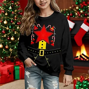 Рождественский джемпер Детский для девочек Забавный рождественский свитшот с праздничными мотивами Рождественский наряд без капюшона Рождественский джемпер Рождественская одежда synthetic.ua - Фото 1