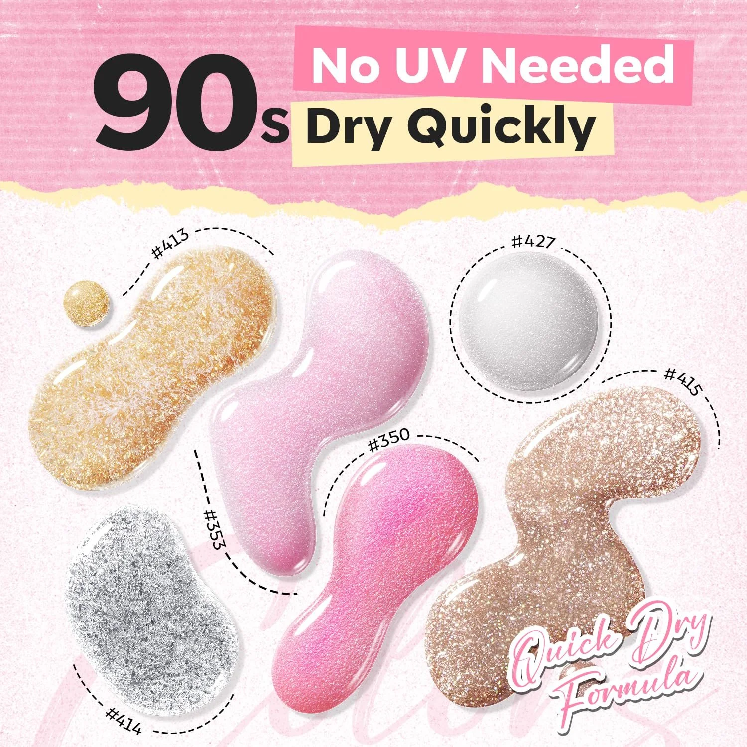 Лак для нігтів MODELONES Блискітки, 6 кольорів, фото №2