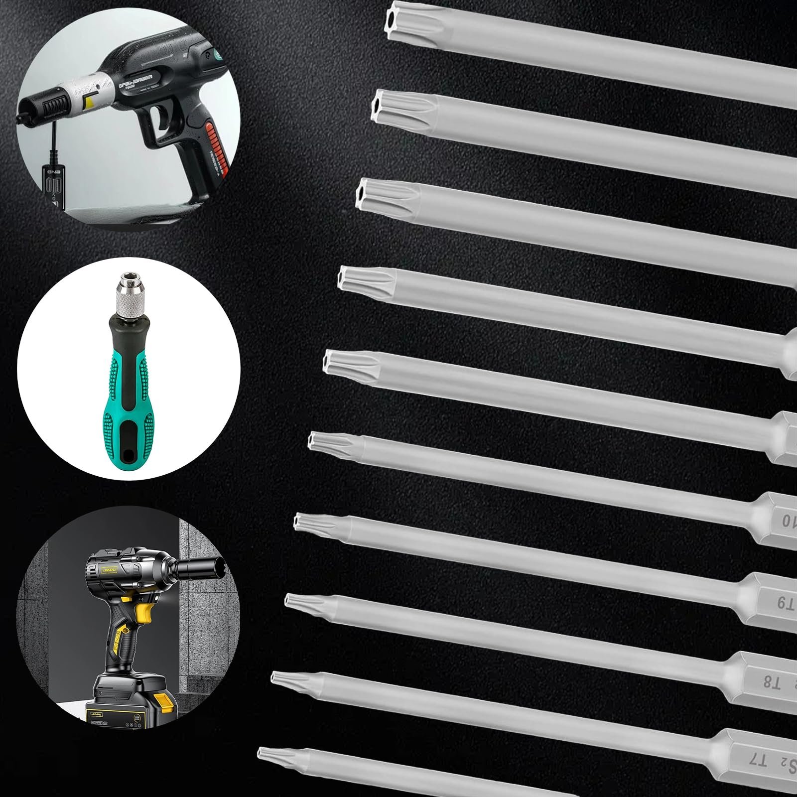 Набір викруток Mikqky 11 Torx Long 100 мм 1/4 дюйма 1.7-6.65 мм (T6, T7, T8, T9, T10, T15, T20, T25, T27, T30, T40) Магнітний, фото №6 Набір викруток Mikqky 11 Torx Long 100 мм 1/4 дюйма 1.7-6.65 мм (T6, T7, T8, T9, T10, T15, T20, T25, T27, T30, T40) Магнітний, фото №6