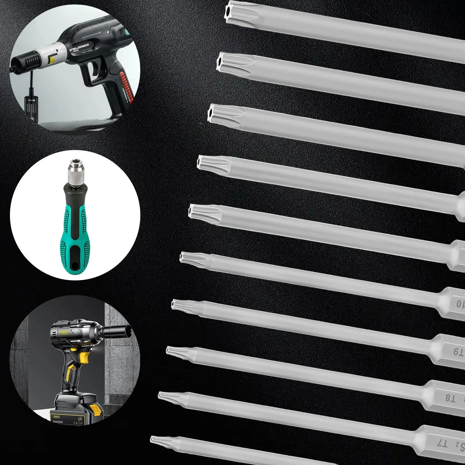 Набор отверток Mikqky 11 Torx Long 100 мм 1/4 дюйма 1.7-6.65 мм (T6, T7, T8, T9, T10, T15, T20, T25, T27, T30, T40) Магнитный, фото №6