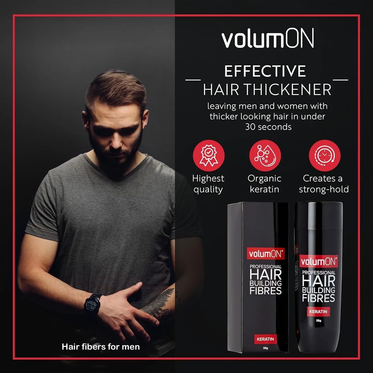 Волокна для волосся Volumon Professional Кератин Темно-коричневий, 28 г, фото №3 Волокна для волосся Volumon Professional Кератин Темно-коричневий, 28 г, фото №3