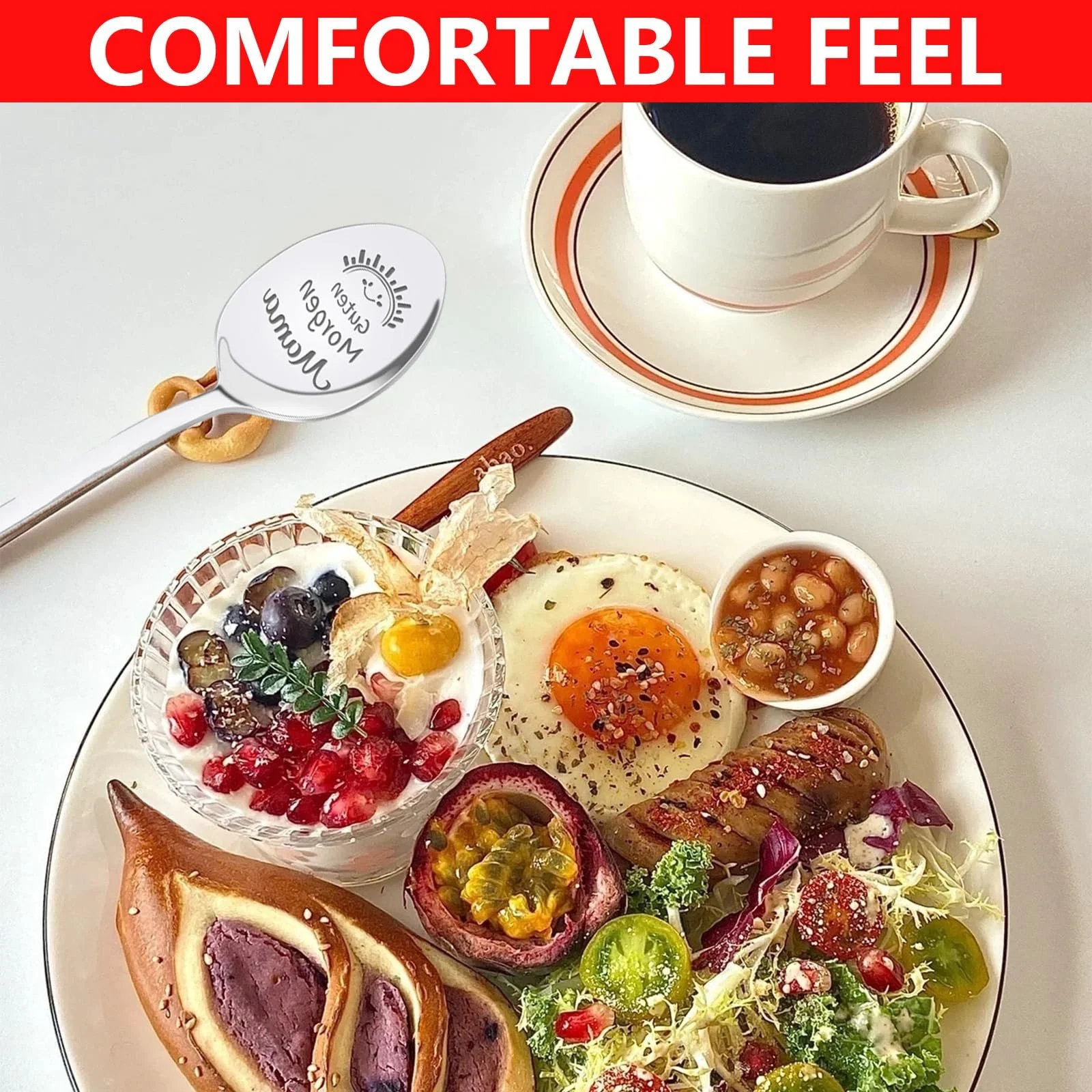 Набір з 2 кавових ложок з гравіюванням Guten Morgen Papa Mama, фото №4