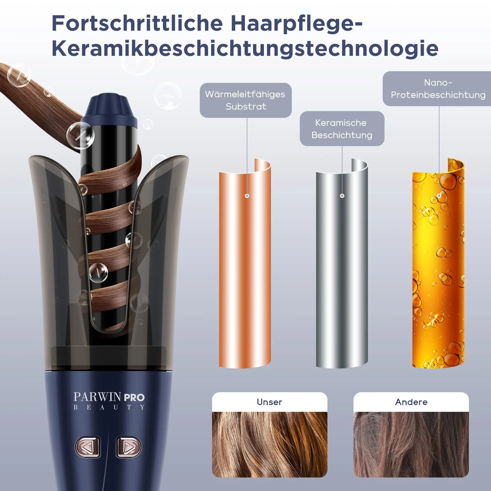 Автоматическая плойка PARWIN PRO BEAUTY 32 мм с керамическим покрытием 100-240 В 4 температурных режима 150-210°C звуковой сигнал 7 с синяя, фото №4 Автоматическая плойка PARWIN PRO BEAUTY 32 мм с керамическим покрытием 100-240 В 4 температурных режима 150-210°C звуковой сигнал 7 с синяя, фото №4