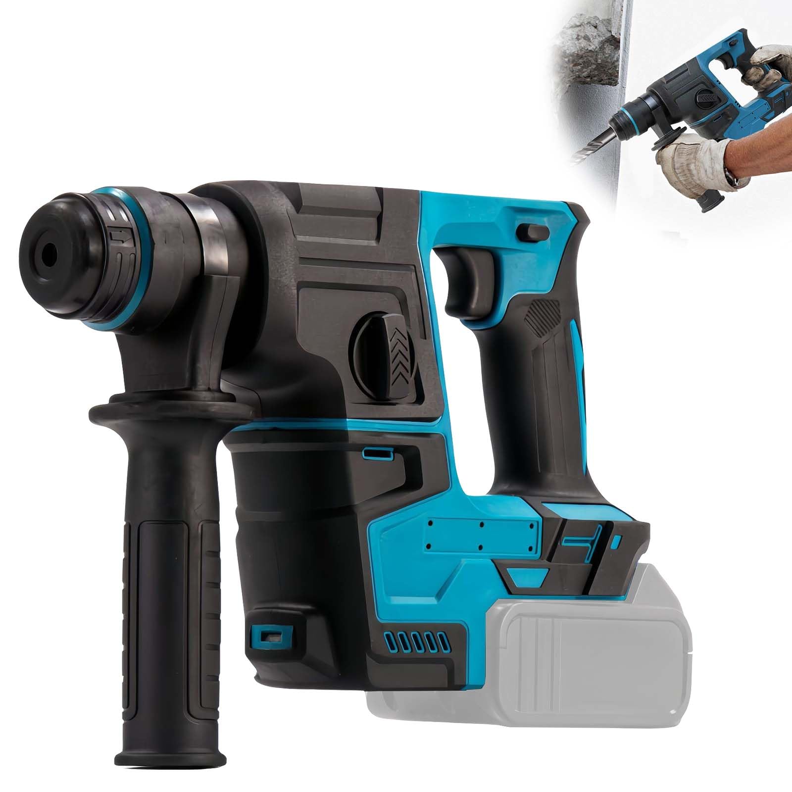 Аккумуляторный Перфоратор 1100W для Аккумулятора Makita 18V 2.5 Дж 1400 об/мин 4200 уд/мин 360° Рукоятка, фото №1