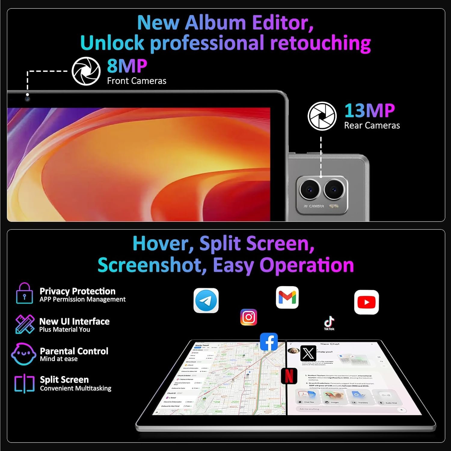 Планшет 14" Full HD DEEMWOLF T181 12+24/256GB 8 ядер Android 14 11580 mAh Сірий, фото №7