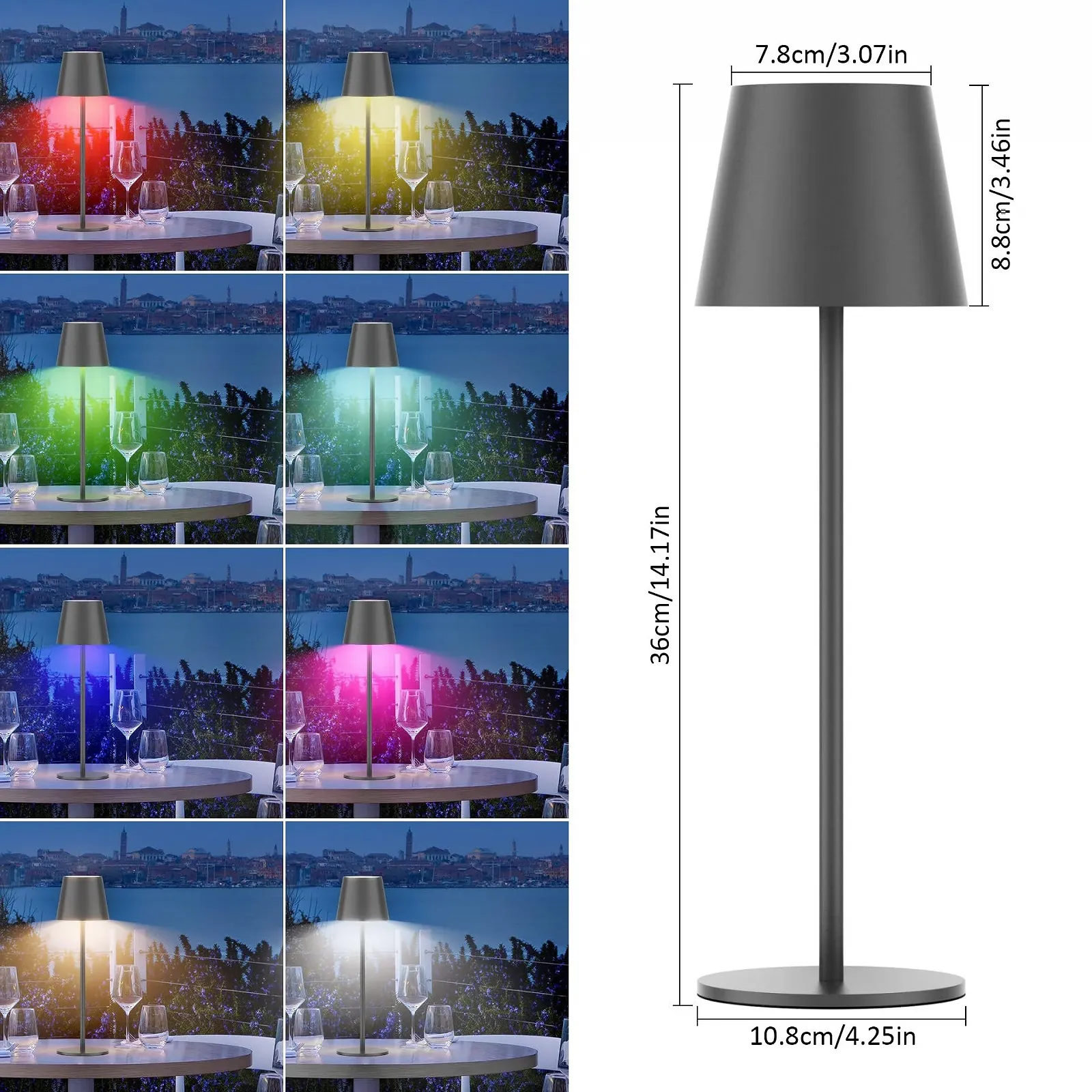 Настільна лампа Aipsun LED бездротова 5000 мАг Touch Dimmable RGB USB-C IP54 Anthracite 30 см, фото №4