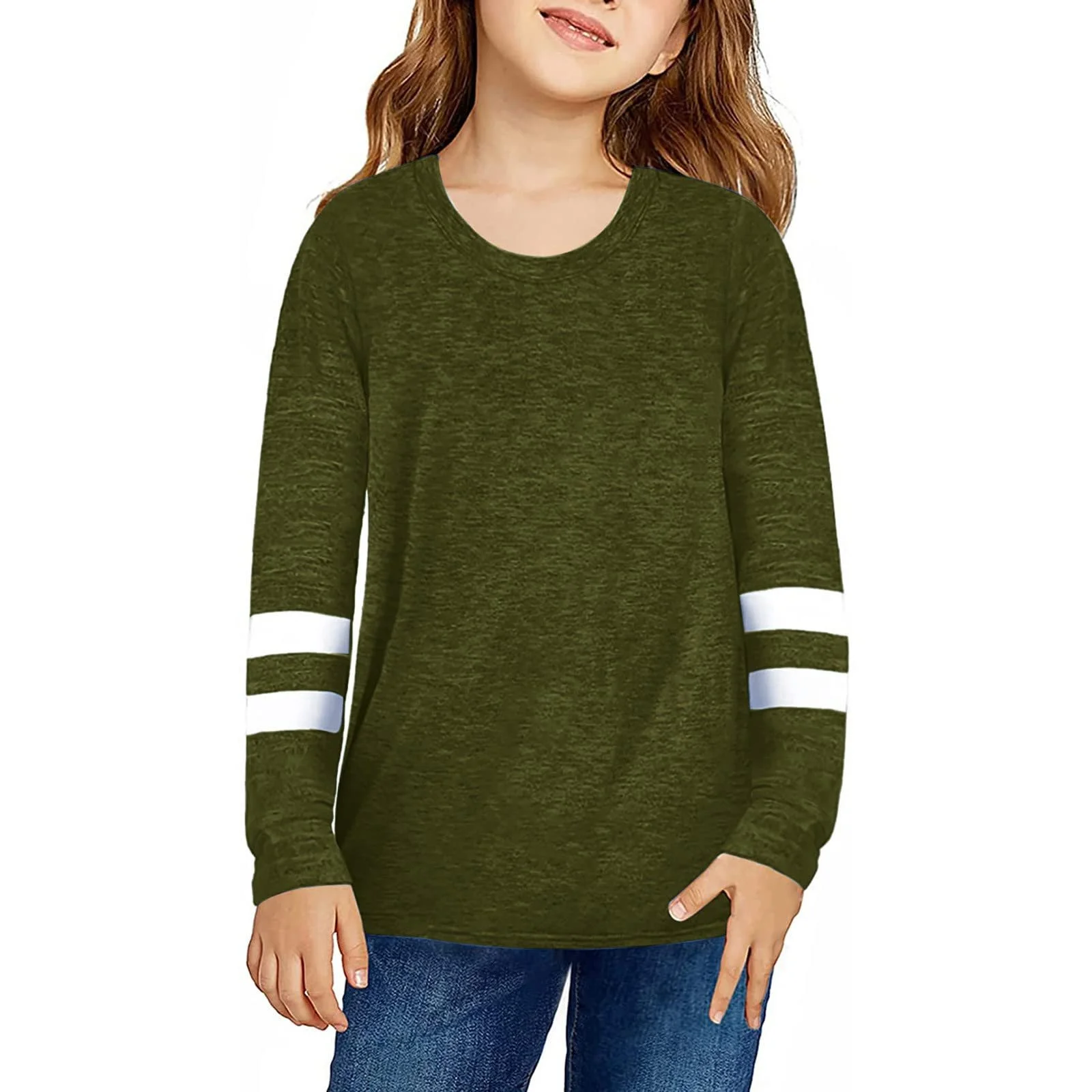 Повседневная футболка-свитшот с круглым вырезом, пуловер, свободный рукав, повседневная туника, длинная блузка, топы для девочек, фото №5