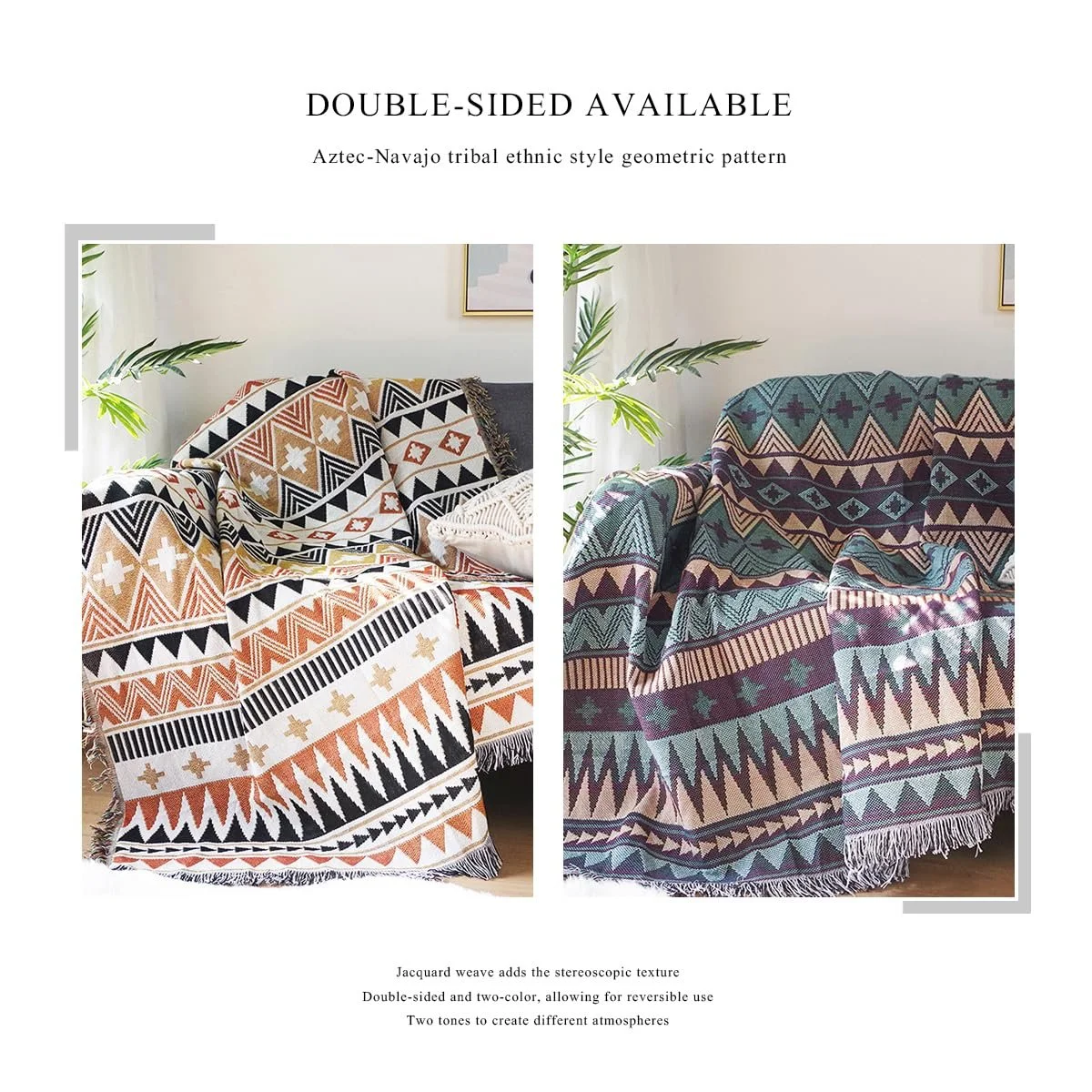 Покривало LumiSyne Aztec Navajo, бавовняне ткане покривало з китицями, фото №4