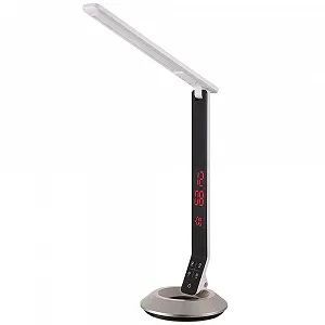 Настольная лампа Sleeptime алюминий и пластик с часами и будильником черная/серебристая - Фото 1