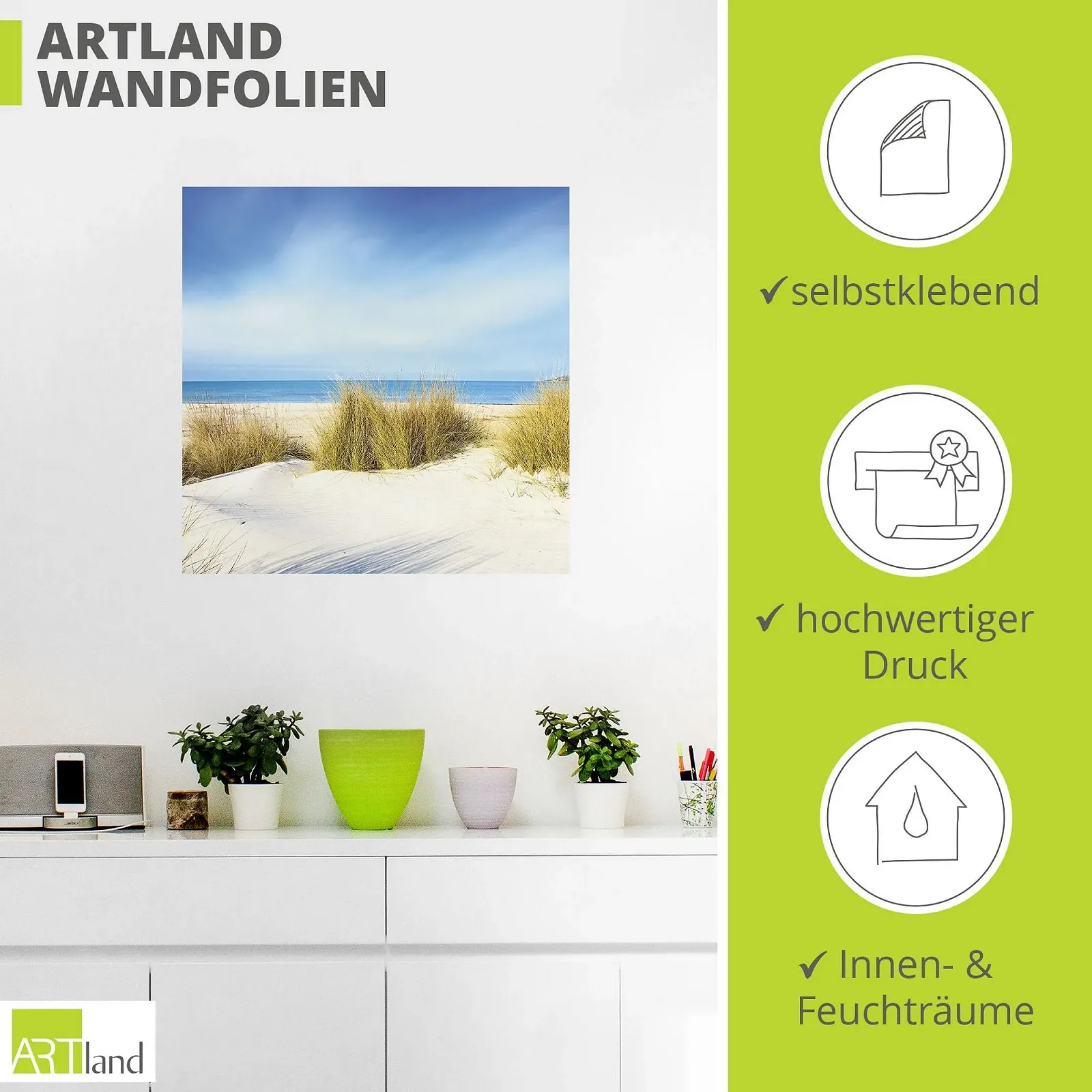 Наклейка на стіну ARTland Beach Sea Dunes K2JP 70 x 70 см, фото №3 Наклейка на стіну ARTland Beach Sea Dunes K2JP 70 x 70 см, фото №3