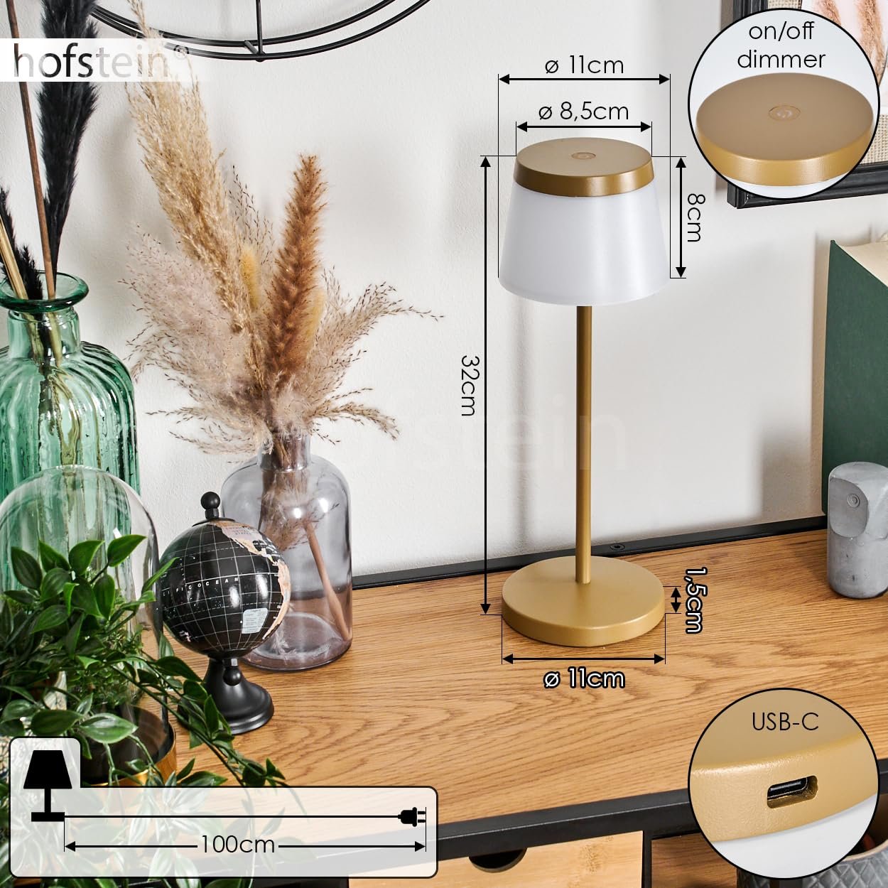 Настільна лампа Algeraz LED 1.5 W 139 lm 3000 K USB-C Бежева/Біла, фото №5