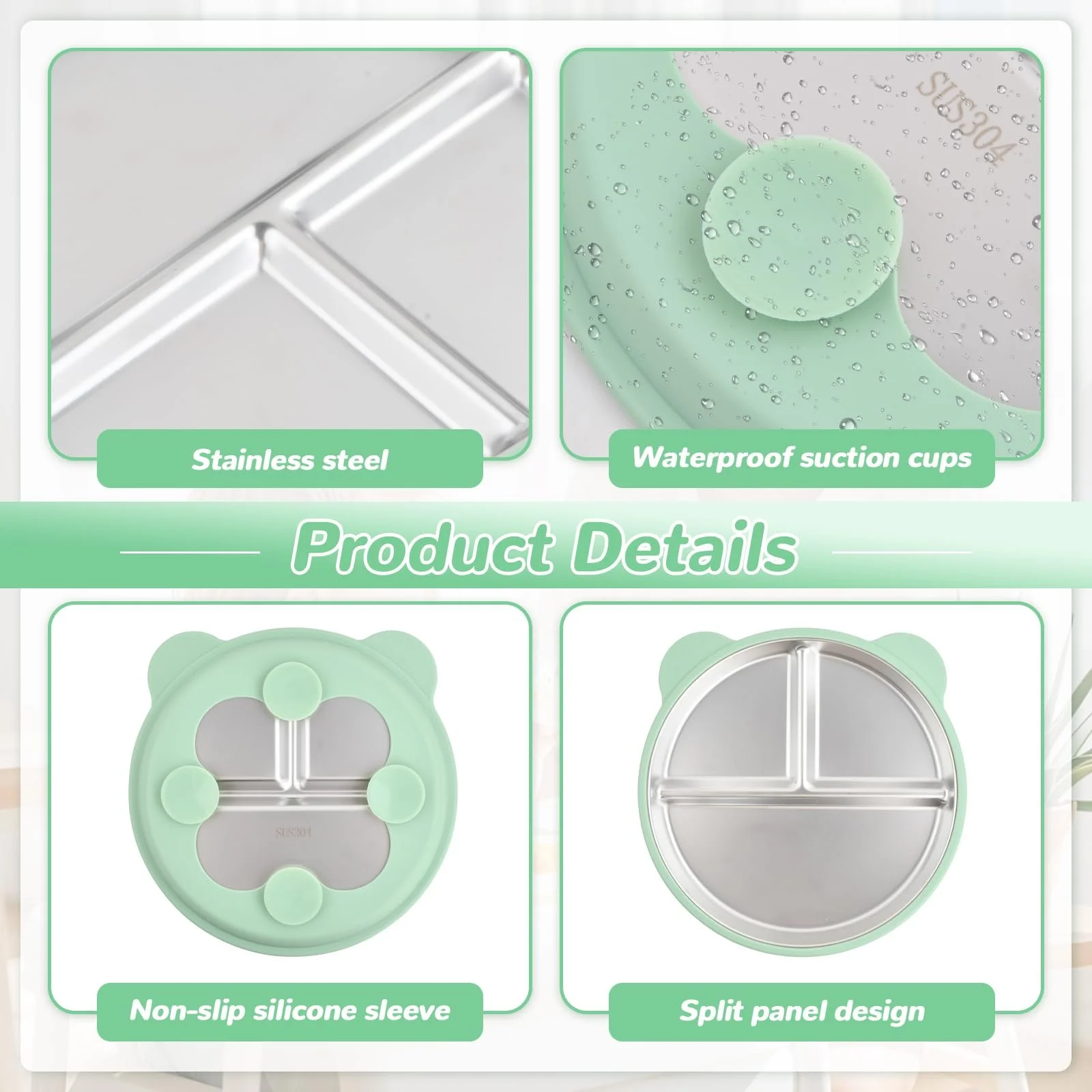 Набір дитячого посуду з нержавіючої сталі (2 шт) з присоскою, тарілки, ложки, виделки зі знімним силіконовим чохлом для дітей, фото №3 Набір дитячого посуду з нержавіючої сталі (2 шт) з присоскою, тарілки, ложки, виделки зі знімним силіконовим чохлом для дітей, фото №3