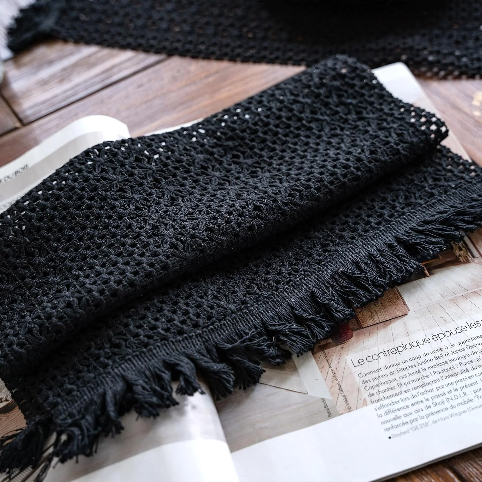 Ранер Weldomcor Macrame Boho Бавовна Льон 30 x 180 см Чорний, фото №4