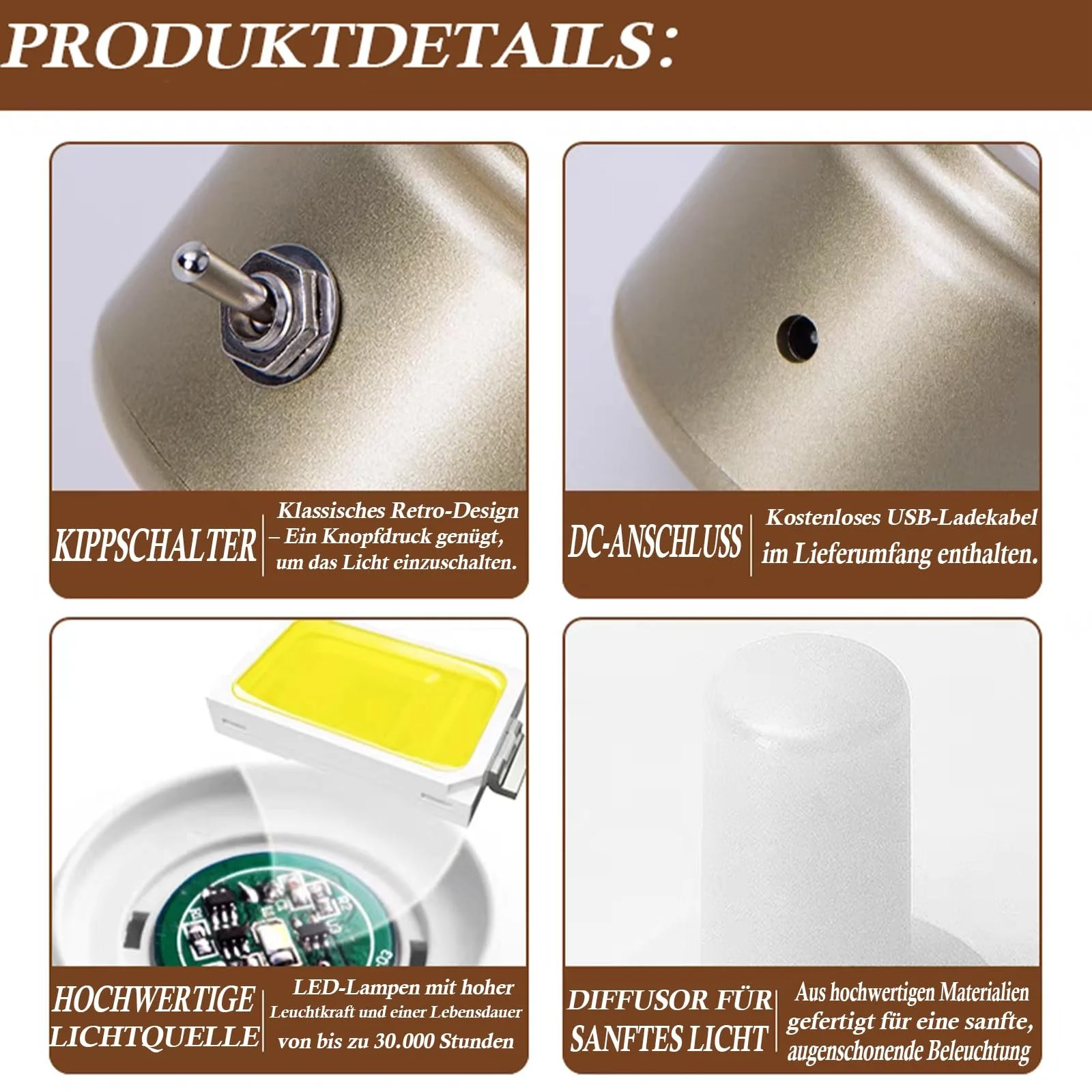 Настільна лампа Retro Mini LED USB акумуляторна вінтажна міні, фото №5