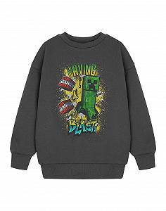 Рубашка с длинными рукавами Minecraft Creeper Streetwear для мальчиков Серая футболка с мультяшным рисунком Забавная взрывная тематика для повседневной носки Рубашка, надеваемая через голову, с круглым вырезом - Фото 1