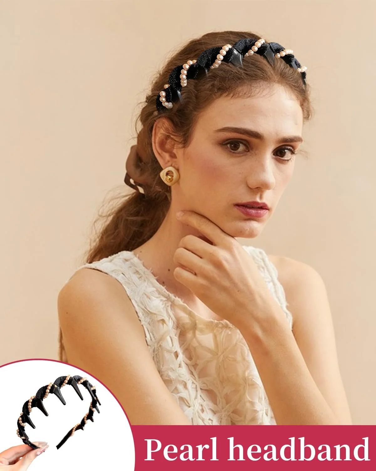 Обруч для волос 3 шт с жемчугом, фото №4