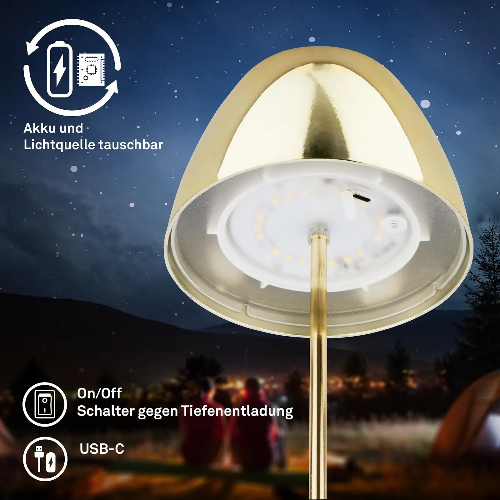 Настольная лампа BRILONER LED Аккумуляторная IP44 Золотистая 13,5 x 36 см., фото №5