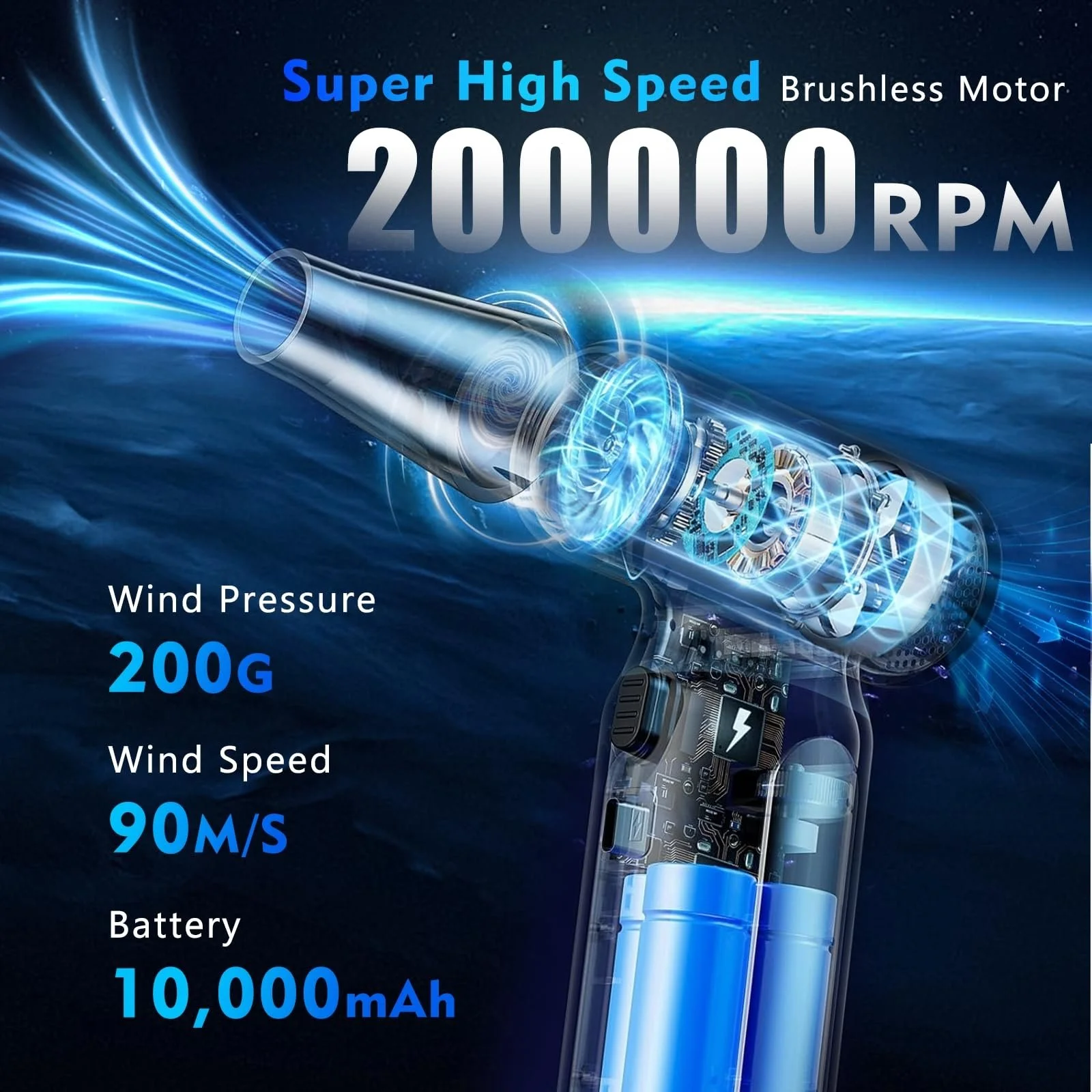 Электрический воздуходувка 200,000 rpm металлический 10000 mAh, фото №2 Электрический воздуходувка 200,000 rpm металлический 10000 mAh, фото №2