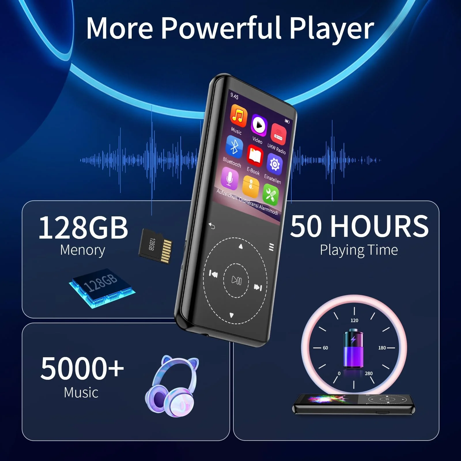 MP3-плеєр Tihoosky 32GB Black, фото №4