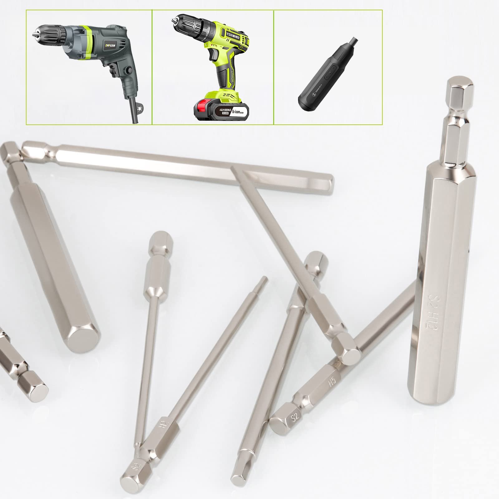 Набір викруток Hakkin 10 шт. 1/4 дюйма 100 мм шестигранний магнітний біт S2 Hex 1.5-12 мм Allen, фото №4 Набір викруток Hakkin 10 шт. 1/4 дюйма 100 мм шестигранний магнітний біт S2 Hex 1.5-12 мм Allen, фото №4