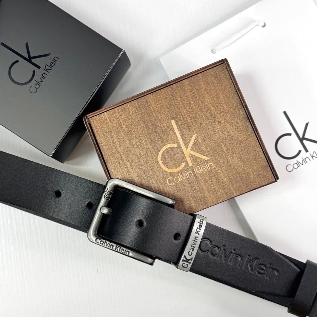 Чоловічий ремінь Calvin Klein чорний шкіряний пояс Келвін Кляйн, фото №1