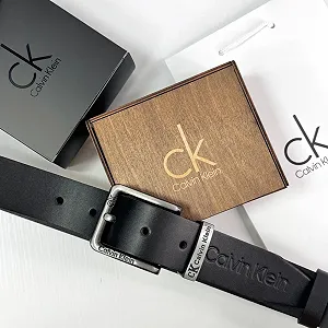 Чоловічий ремінь Calvin Klein чорний шкіряний пояс - Фото 1