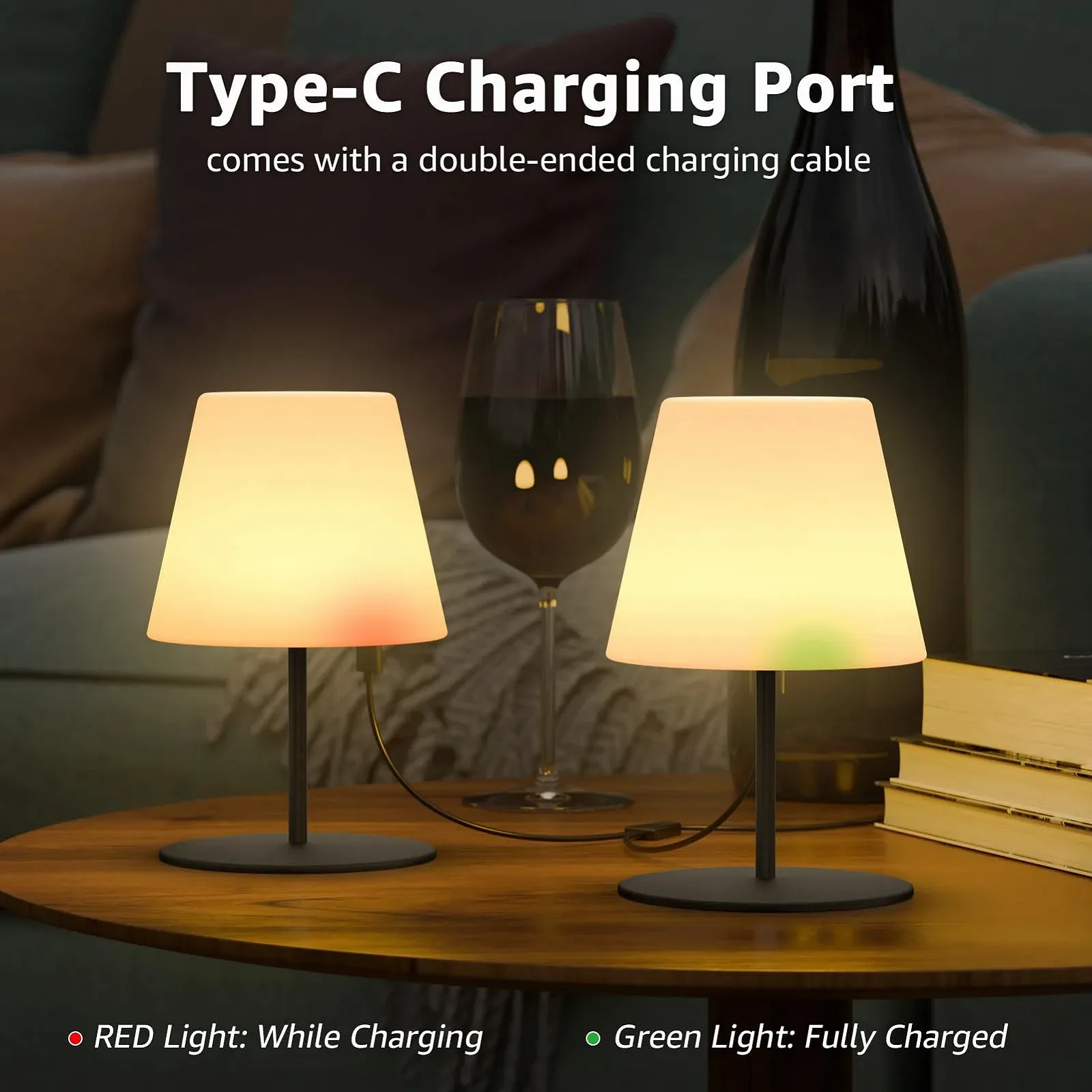 Настільна LED лампа акумуляторна Набір з 2 шт. 8 кольорів USB-C IP44 з регулюванням висоти чорна, фото №3