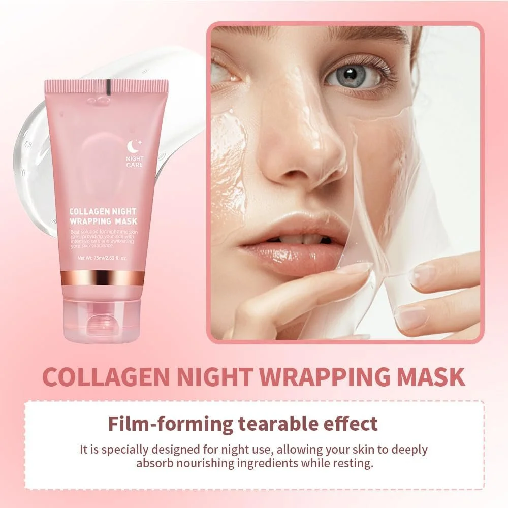 Ночная маска Collagen, маска для лица Collagen Overnight Wrapping Peel Off, корейская маска Collagen Peel Off, маска Collagen Wrapping с кисточкой для всех типов кожи (2 шт. / пробный набор), фото №2