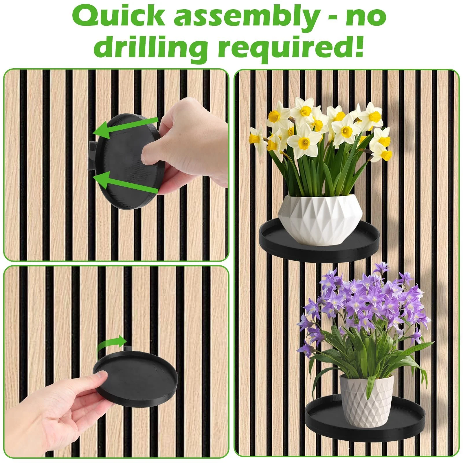 Держатель для растений набор из 2 шт. для акустических панелей без сверления черный, фото №4