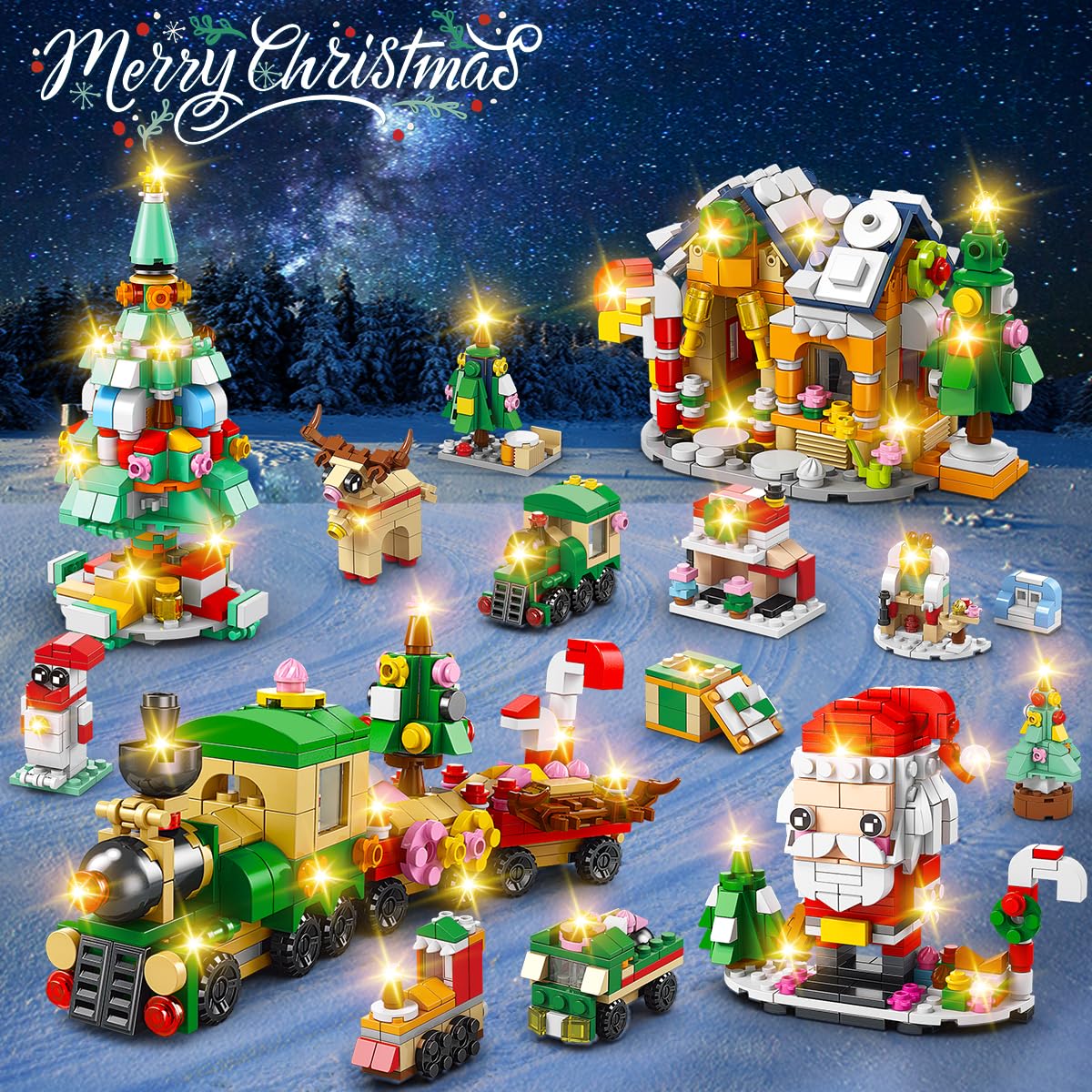 Конструктор CUBIMANA 24 Pack Christmas Building Kits з LED світлом 1122-Piece, фото №4