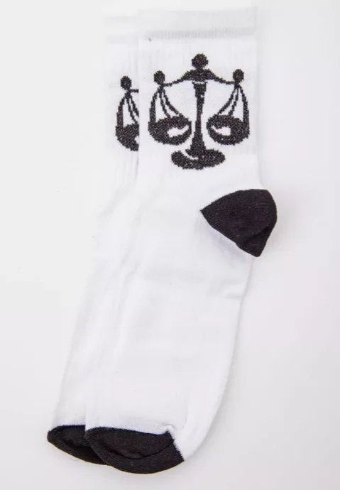 Жіночі шкарпетки білі з принтом знак зодіаку Терези, фото №1 Жіночі шкарпетки білі з принтом знак зодіаку Терези, фото №1
