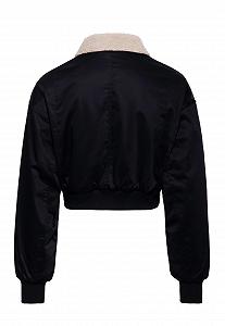 Бомбер Queen Kerosin Укороченная куртка Мотоциклетная куртка Teddy Collar Retro Vintage Однотонная черная synthetic.ua - Фото 1