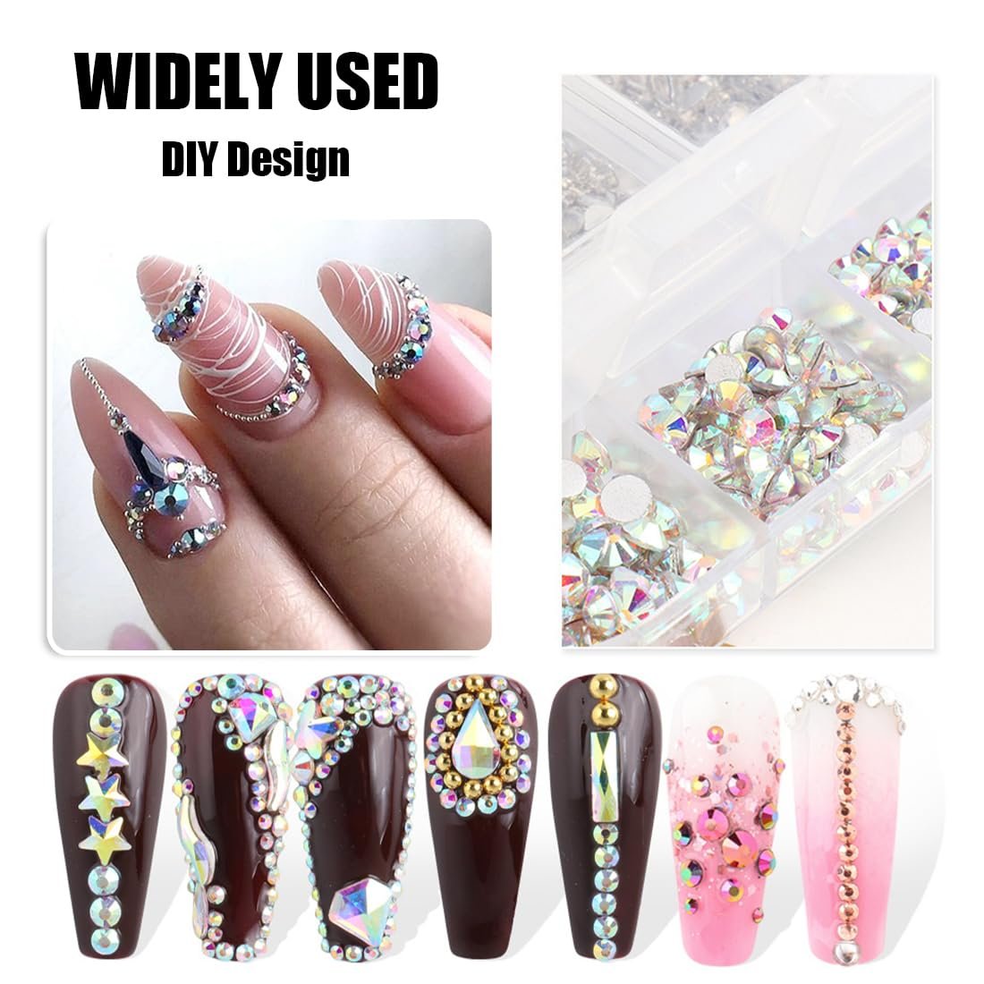 Стразы Тип: Плоские, 3100 шт., Разные Размеры и Цвета, Блестки, Полукруглые Жемчужины, AB Кристалл, с Пинцетом, фото №3