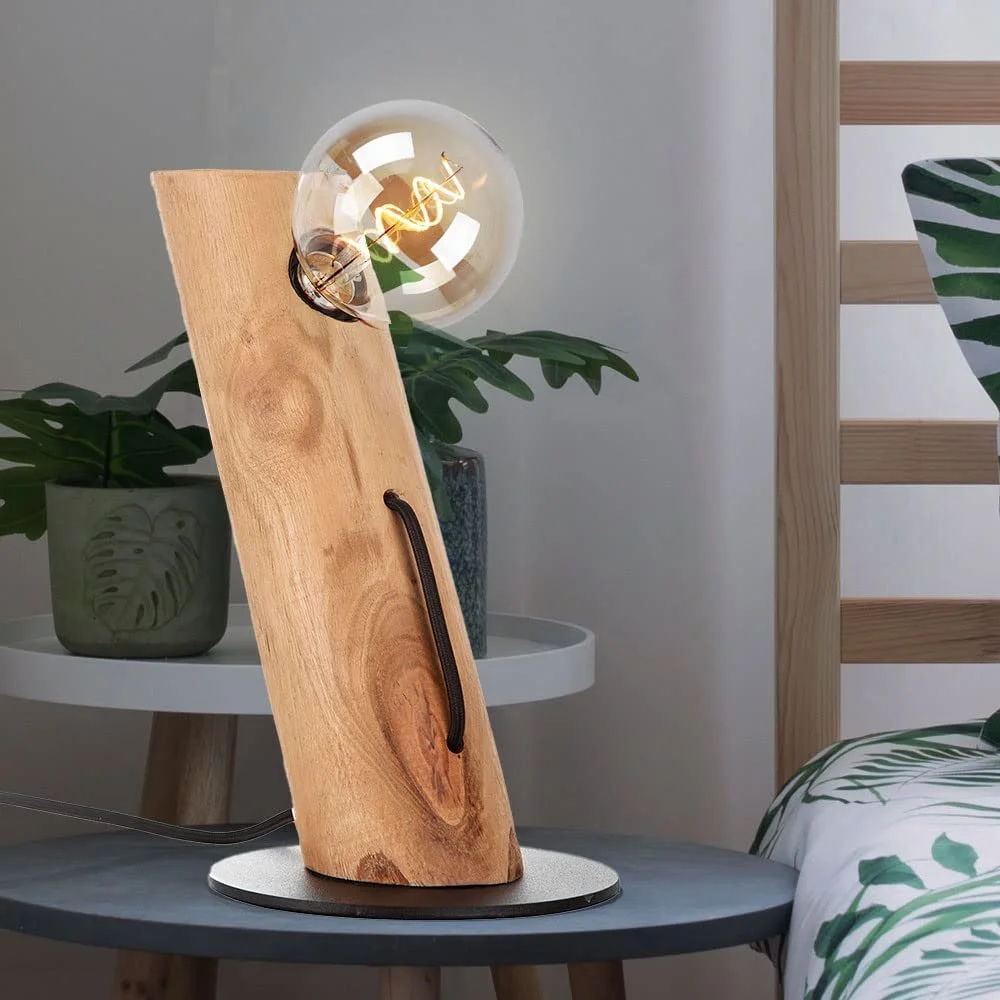 Настільна лампа etc-shop Wooden Bedside Country House Метал Евкаліпт 1x E27 9 x 32 см Набір з 2 шт., фото №7