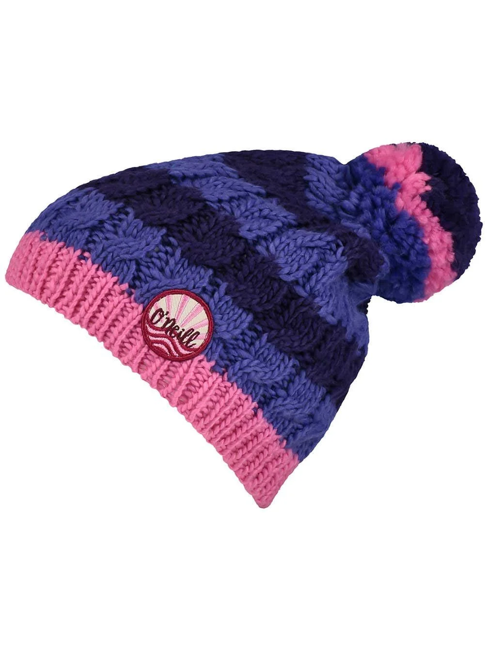 В'язана шапка O`Neill Lilly з помпоном, фіолетова в смужку, в'язана косичка, фото №1 В'язана шапка O`Neill Lilly з помпоном, фіолетова в смужку, в'язана косичка, фото №1